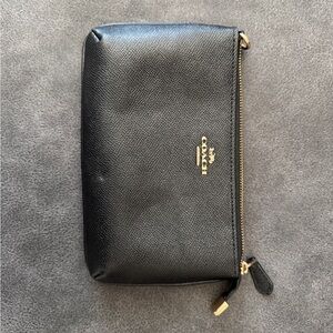 Coach Black Leather Wristlet with Gold Zipper